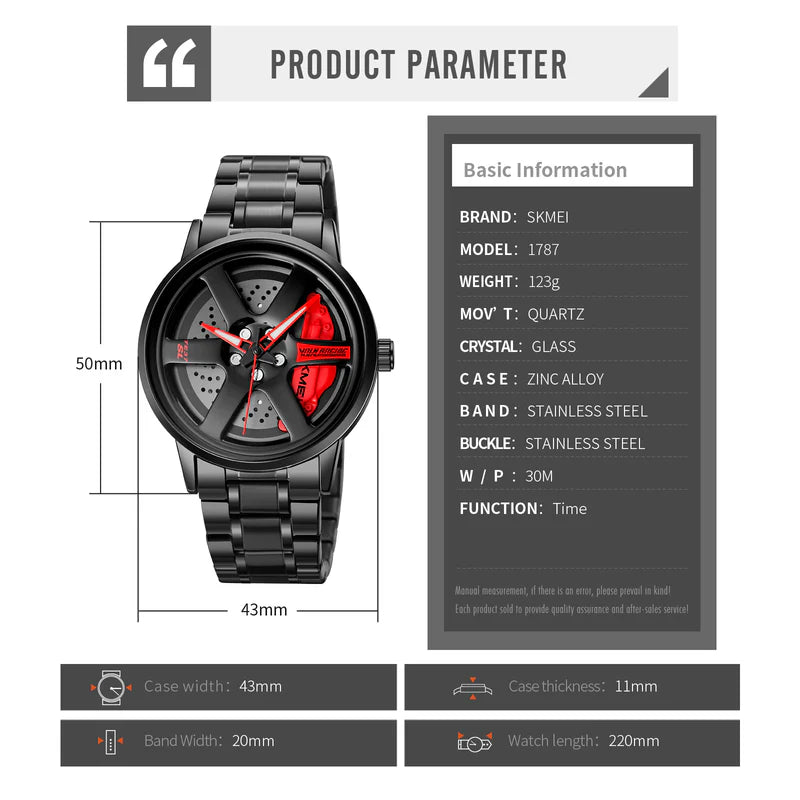 Wheels Rolling Creative Stainless Steel Watch | Alloy Wheel Watch