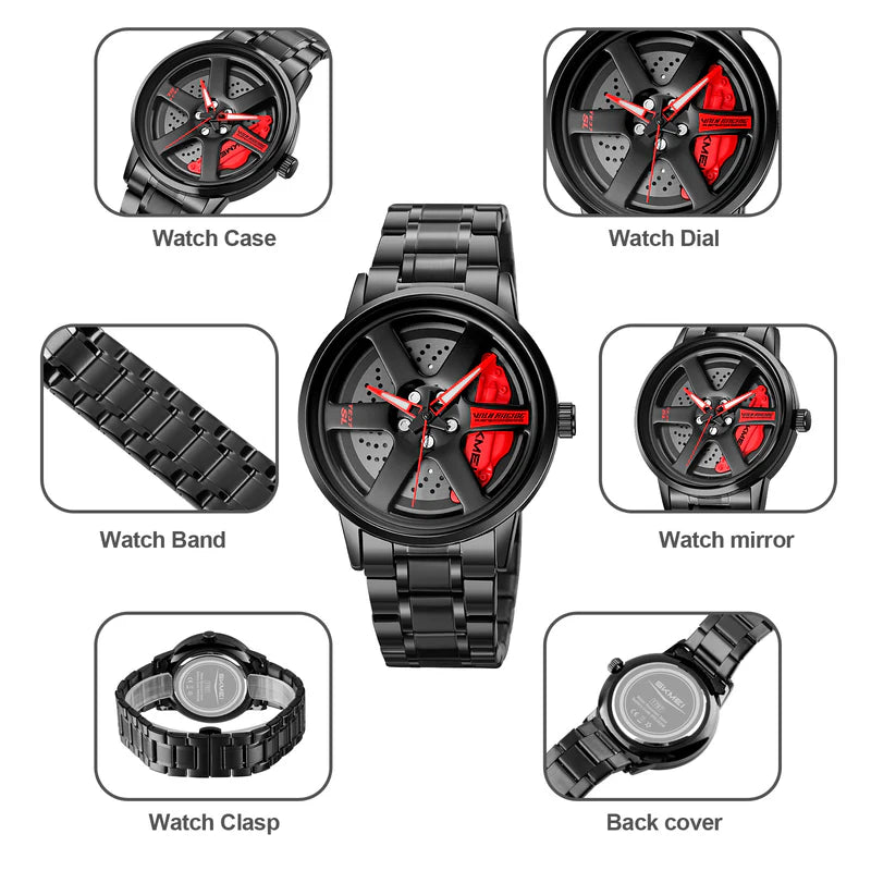 Wheels Rolling Creative Stainless Steel Watch | Alloy Wheel Watch