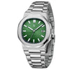 Silver Stainless Steel Analog Square Green Dial Date Display Wrist Watch for Men & Boys