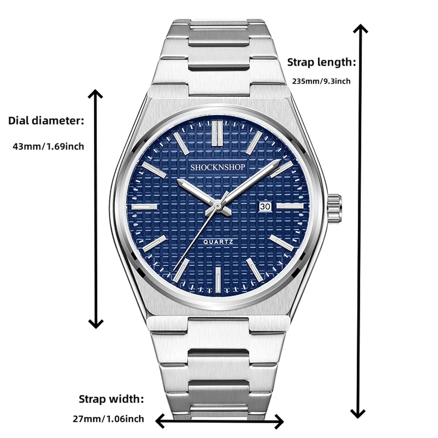 Silver Stainless Steel Strap with Blue Dial Analog Watch for Men & Boys