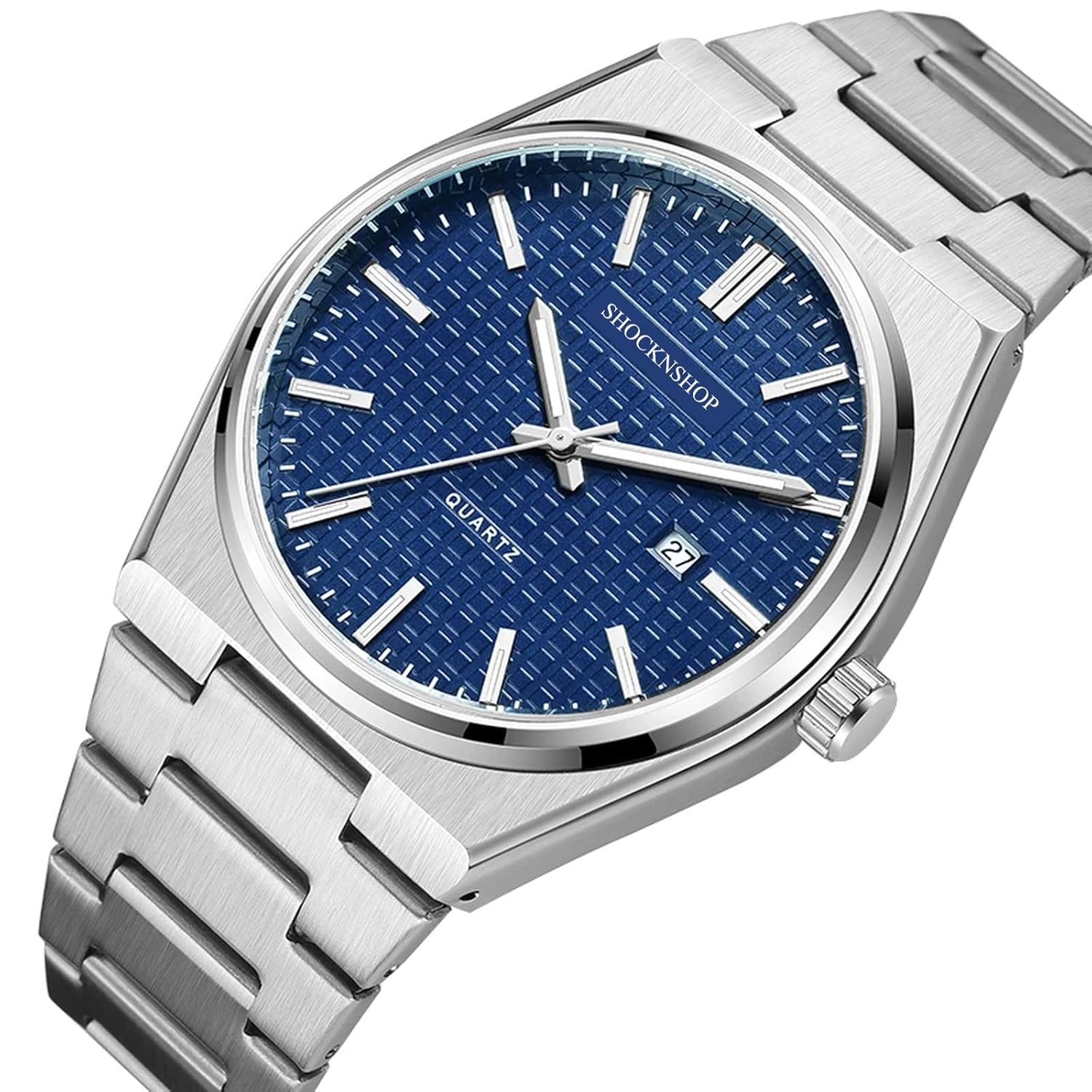 Silver Stainless Steel Strap with Blue Dial Analog Watch for Men & Boys