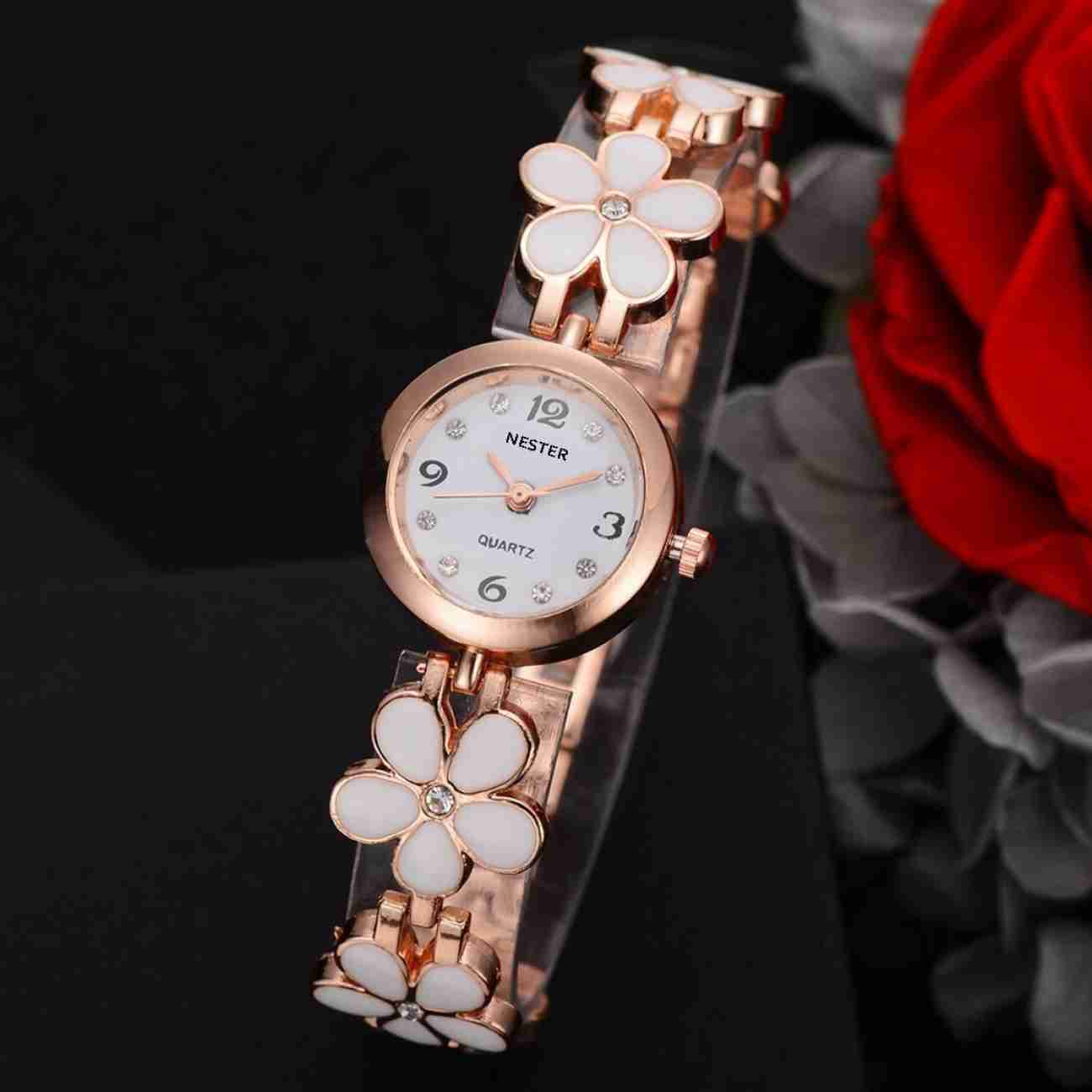 Flower-Inspired Rose Gold Quartz Watch for Women