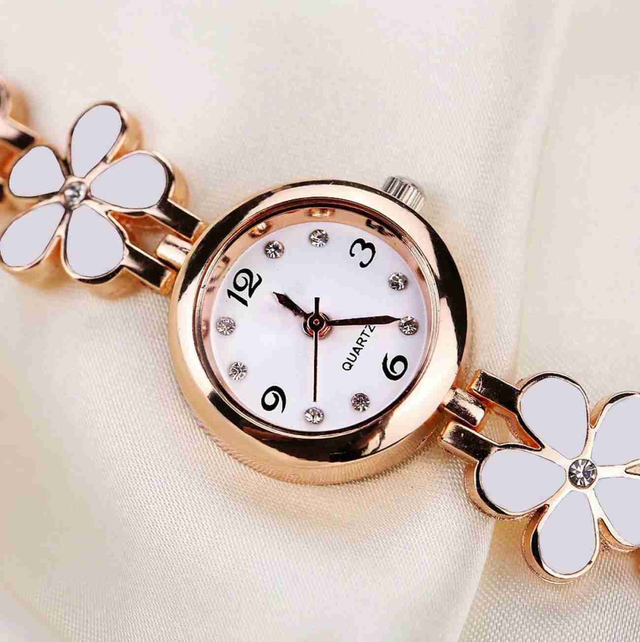 Flower-Inspired Rose Gold Quartz Watch for Women