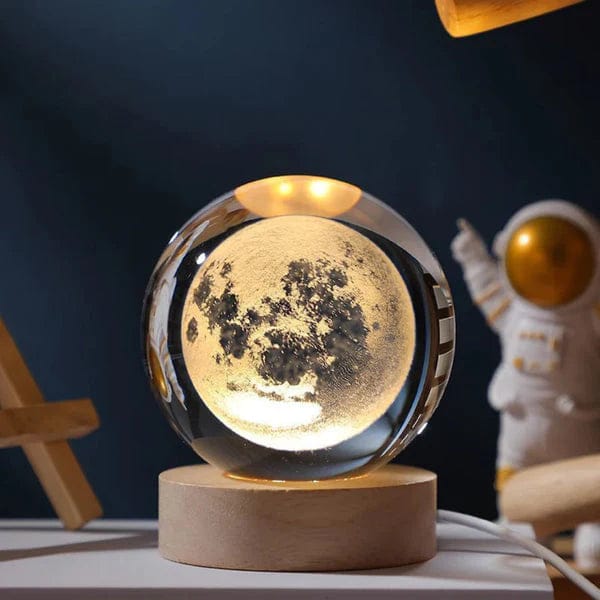 Radiance Orb Lamp™ | 3D Crystal Moon Warm LED with Wood Base