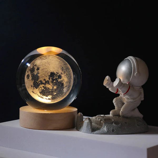 Radiance Orb Lamp™ | 3D Crystal Moon Warm LED with Wood Base