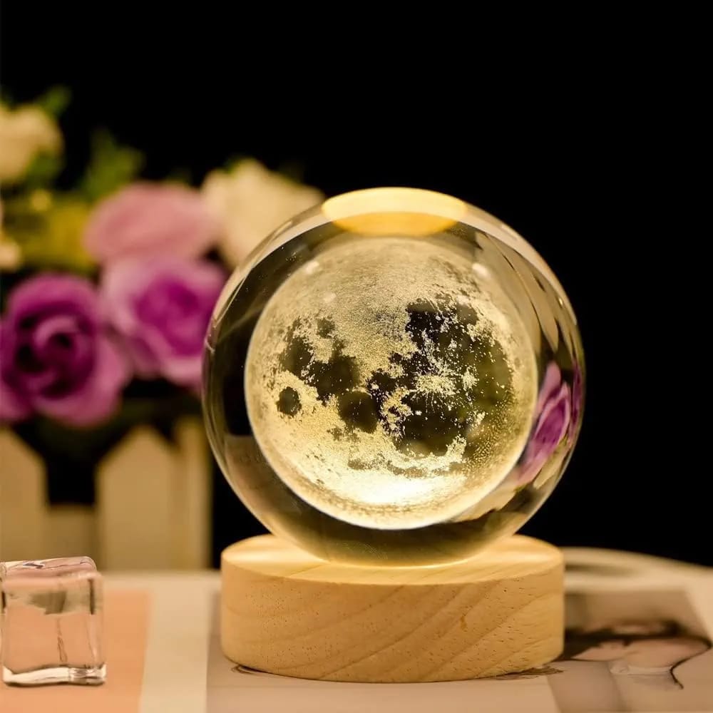 Radiance Orb Lamp™ | 3D Crystal Moon Warm LED with Wood Base