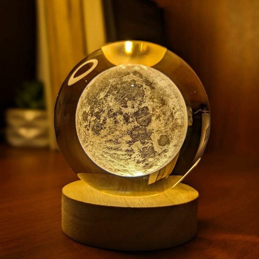 Radiance Orb Lamp™ | 3D Crystal Moon Warm LED with Wood Base