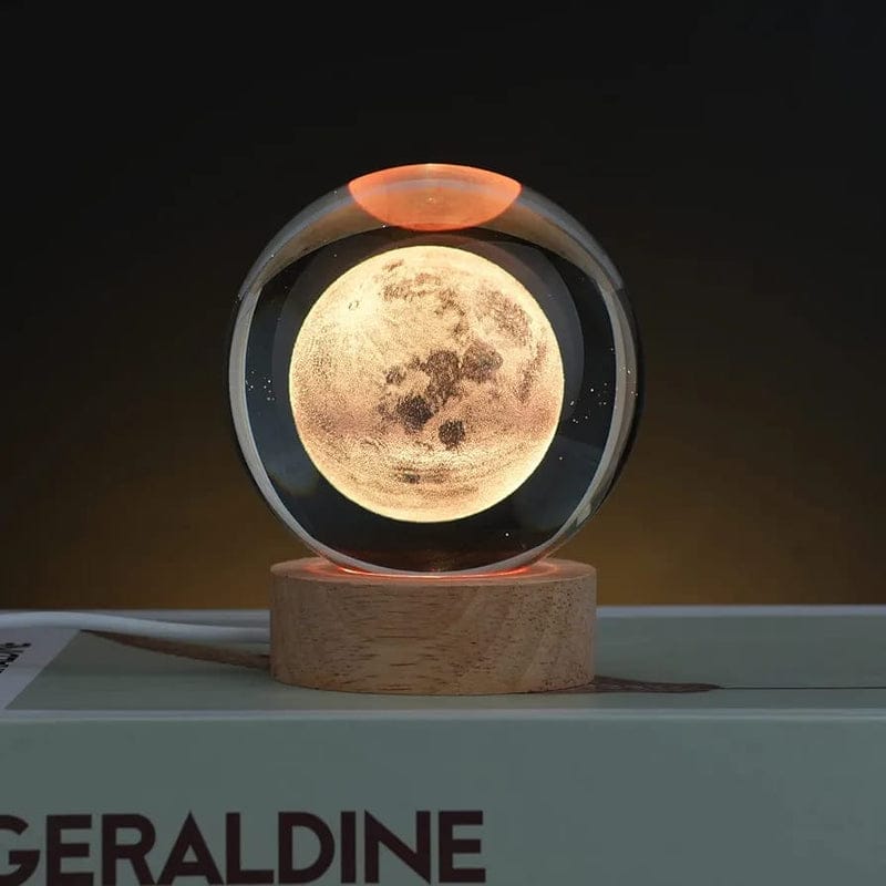 Radiance Orb Lamp™ | 3D Crystal Moon Warm LED with Wood Base